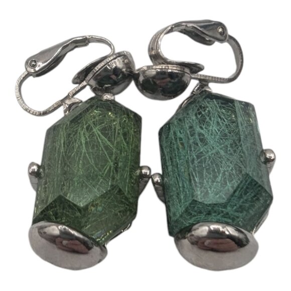 Silver Tone Green Statement Necklace, Bracelet & Earring Parure Set Erica Lyons - Picture 3 of 10